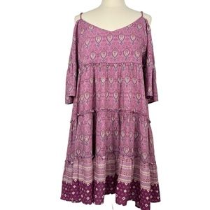 Hailey & Co Womens Purple Printed Julisa Open-Shoulder Boho Dress Sz L N…